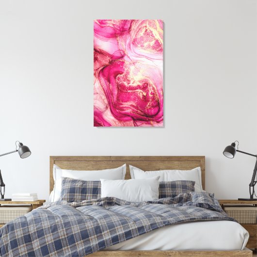 Abstracte Bourgogne en goudalcoholische inkt Canva Canvas Afdruk (Insitu (Slaapkamer))