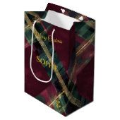 Abstracte Bourgogne & Green Plaid Kerst Custom Medium Cadeauzakje (Voorkant Gekanteld)