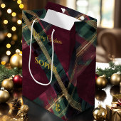 Abstracte Bourgogne & Green Plaid Kerst Custom Medium Cadeauzakje