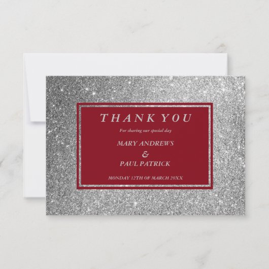 Abstracte Bourgondische faux zilveren glitter Bedankkaart (Voorkant)
