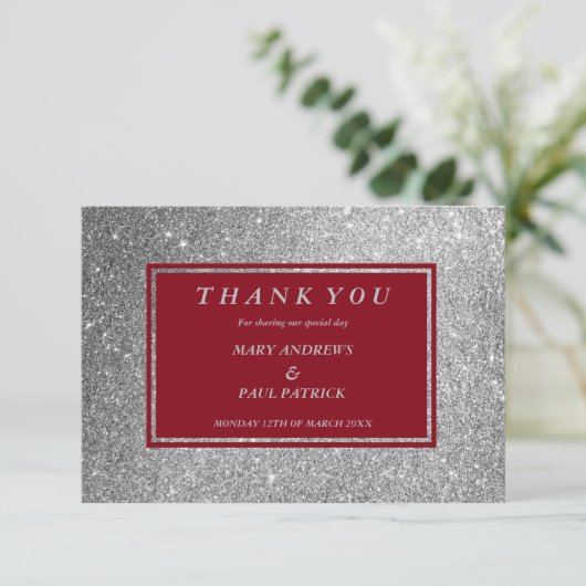 Abstracte Bourgondische faux zilveren glitter Bedankkaart (Staand voorkant)