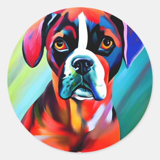 Abstracte Boxer-hond op een kleurrijke achtergrond Ronde Sticker (Voorkant)