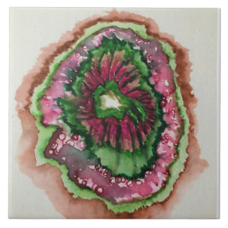 Abstracte branderroze en groen tegeltje