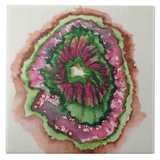 Abstracte branderroze en groen tegeltje (Voorkant)