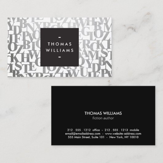 Abstracte brieven voor auteurs en schrijvers visitekaartje (Voorkant / Achterkant)