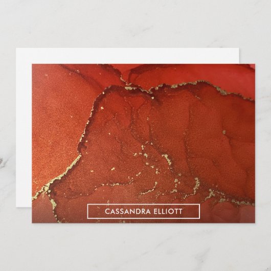 Abstracte Bright Red & Gold Alcohol Ink Liquid Art Bedankkaart (Voorkant / Achterkant)