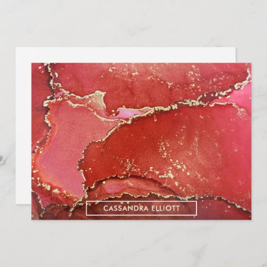 Abstracte Bright Red & Gold Alcohol Ink Liquid Art Bedankkaart (Voorkant / Achterkant)