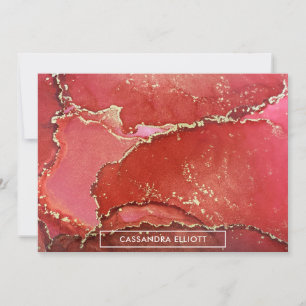 Abstracte Bright Red & Gold Alcohol Ink Liquid Art Bedankkaart