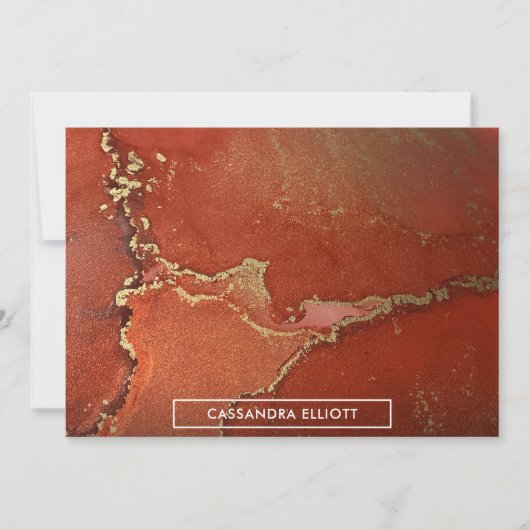 Abstracte Bright Red & Gold Alcohol Ink Liquid Art Bedankkaart (Voorkant)
