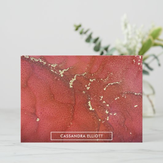 Abstracte Bright Red & Gold Alcohol Ink Liquid Art Bedankkaart (Staand voorkant)