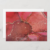 Abstracte Bright Red & Gold Alcohol Ink Liquid Art Bedankkaart (Voorkant / Achterkant)
