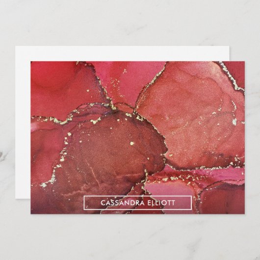 Abstracte Bright Red & Gold Alcohol Ink Liquid Art Bedankkaart (Voorkant / Achterkant)