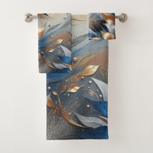 Abstracte Bronze en Blauw Blauw Blad Print Handdoe Bad Handdoek (Insitu)