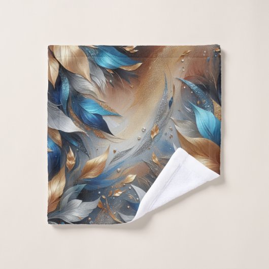 Abstracte Bronze en Blauw Blauw Blad Print Handdoe Bad Handdoek (Wasdoekje)