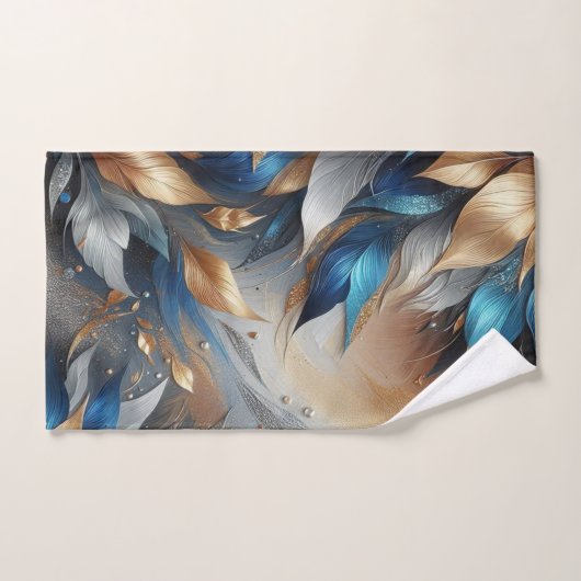 Abstracte Bronze en Blauw Blauw Blad Print Handdoe Bad Handdoek (Handdoek)