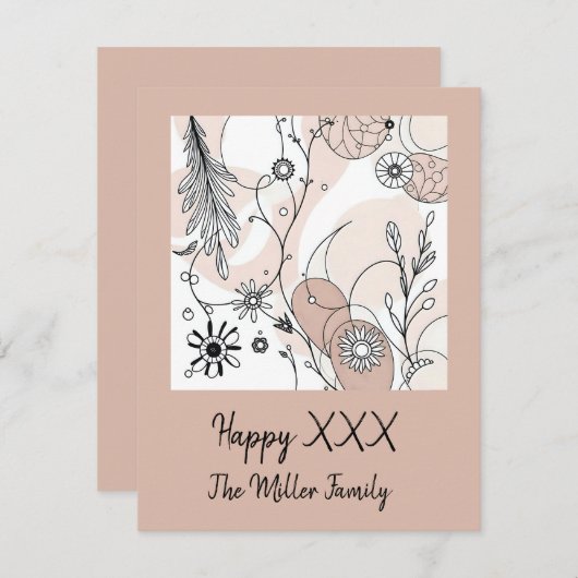 Abstracte Brown Boho minimalistische esthetiek Feestdagenkaart (Voorkant / Achterkant)