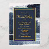 Abstracte bruidsdoucheuitnodiging | Goud Navy Blau Folie Uitnodiging (Voorkant)