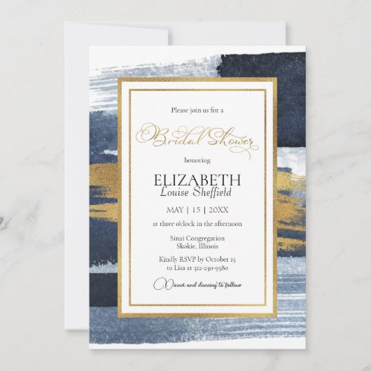 Abstracte bruidsdoucheuitnodiging | Goud Navy Blau Kaart (Voorkant)