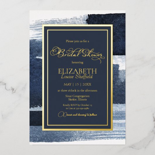 Abstracte Bruidsfeest Uitnodiging | Goud Navy Blau (Voorkant)