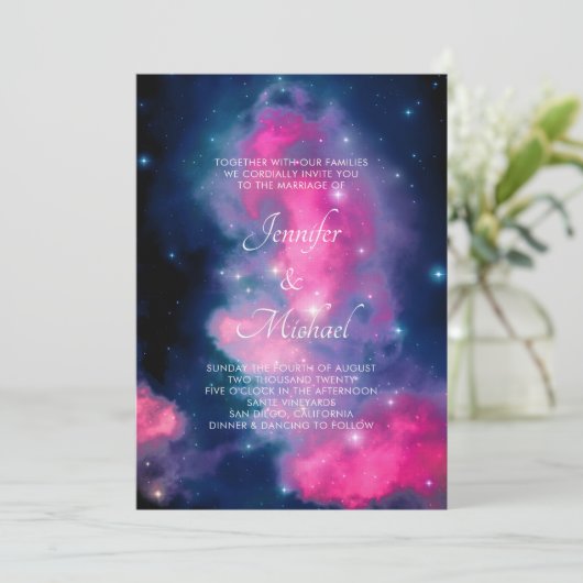 Abstracte bruiloft in stijlvolle roze en blauwe st kaart (Staand voorkant)