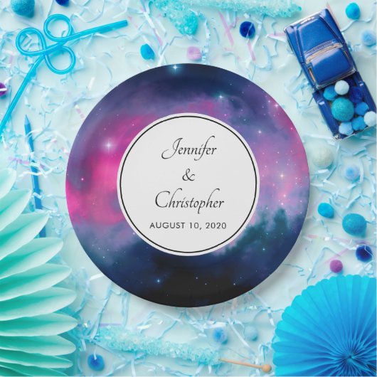 Abstracte bruiloft in stijlvolle roze en blauwe st papieren bordje (Feest)