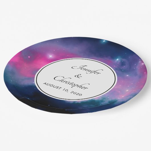 Abstracte bruiloft in stijlvolle roze en blauwe st papieren bordje (Gekanteld)