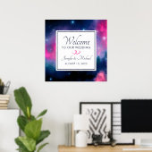 Abstracte bruiloft in stijlvolle roze en blauwe st poster (Thuiskantoor)