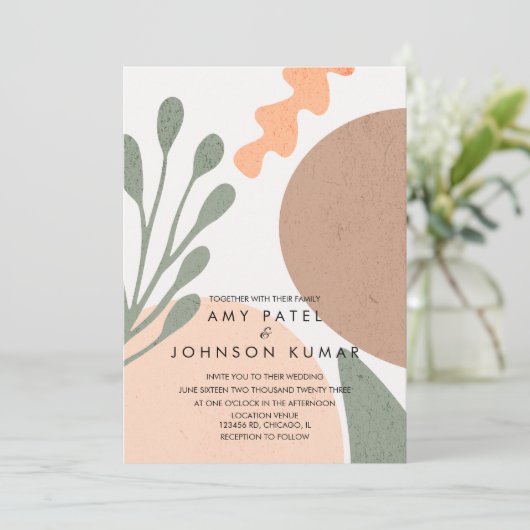 Abstracte bruiloft met moderne aardtoon kaart (Staand voorkant)