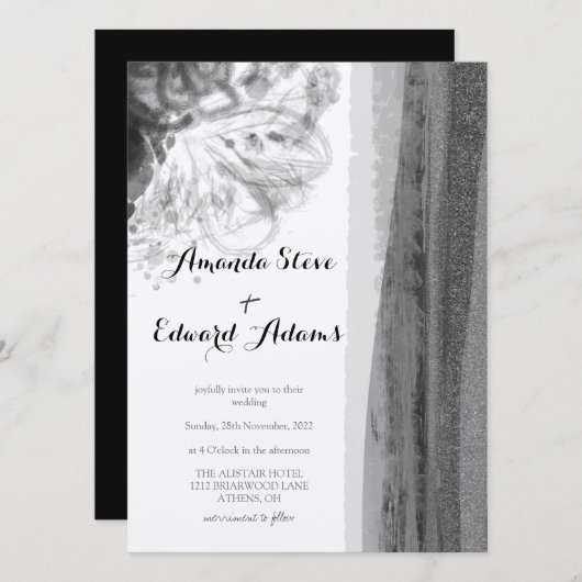 Abstracte bruiloft met zwarte en witte Floral Kaart (Voorkant / Achterkant)