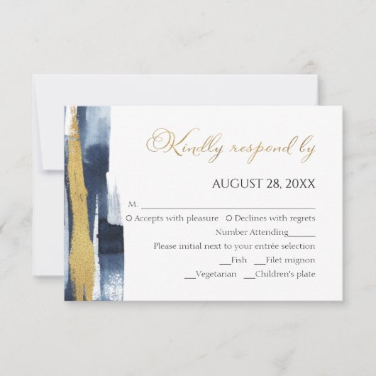 Abstracte bruiloft rsvp Kaarten | Waterverf vergul (Voorkant)
