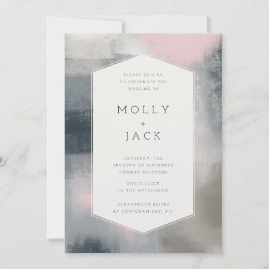 ABSTRACTE BRUILOFT UITNODIGING (MARINE/BLUSH) (Voorkant)