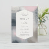 ABSTRACTE BRUILOFT UITNODIGING (MARINE/BLUSH) (Staand voorkant)