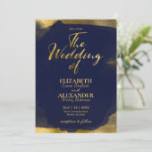 Abstracte bruiloft uitnodigingen | Blauw vergulde (Staand voorkant)