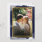 Abstracte bruiloft uitnodigingen | Blauw vergulde (Achterkant)