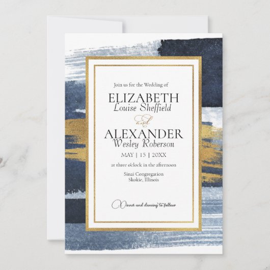 Abstracte bruiloft uitnodigingen | Foto Blauw verg (Voorkant)