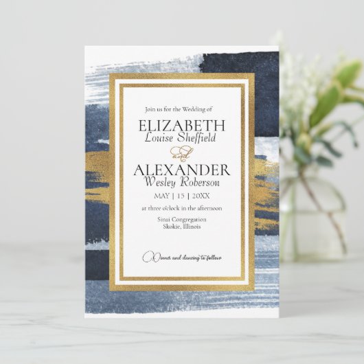 Abstracte bruiloft uitnodigingen | Foto Blauw verg (Staand voorkant)