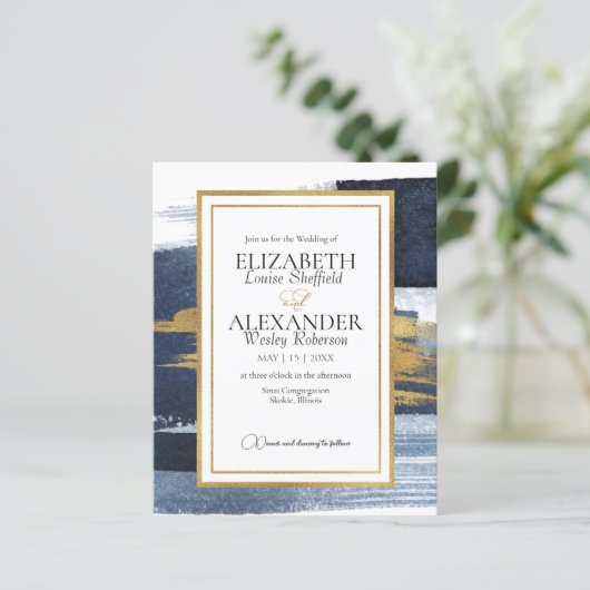 Abstracte bruiloft uitnodigingen | Foto Blauw verg (Staand voorkant)