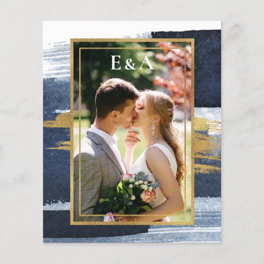 Abstracte bruiloft uitnodigingen | Foto Blauw verg (Achterkant)