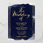 Abstracte bruiloft uitnodigingen | Navy Blue Gilde (Voorkant)
