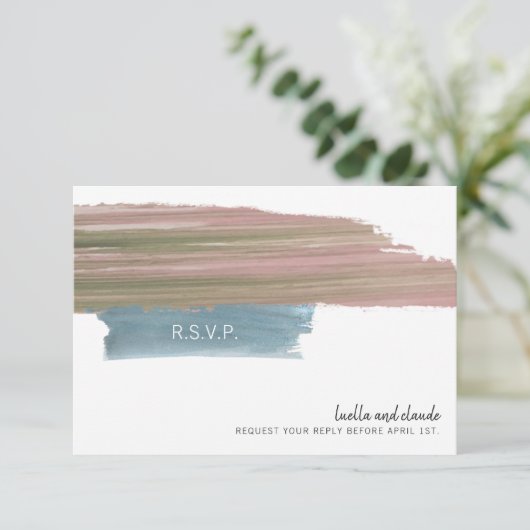 Abstracte bruiloft voor penseelstreken RSVP kaartje (Staand voorkant)