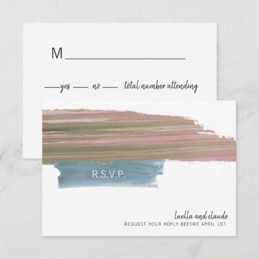 Abstracte bruiloft voor penseelstreken RSVP kaartje (Voorkant / Achterkant)