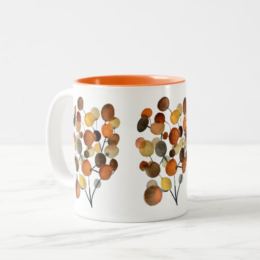Abstracte bruine Autumn Earth Tree art Tweekleurige Koffiemok (Voorkant links)