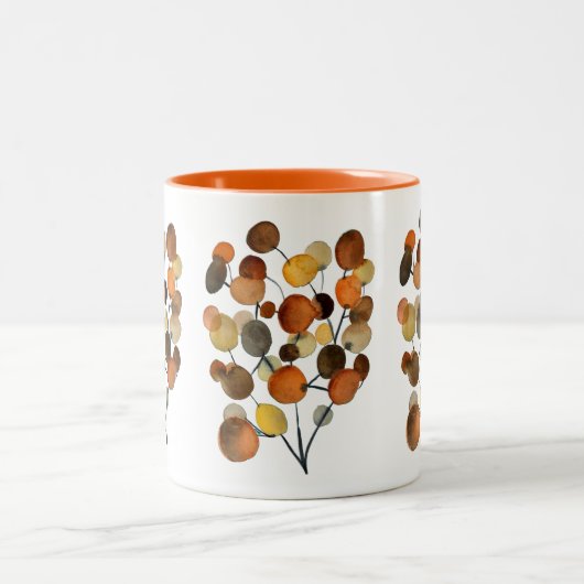Abstracte bruine Autumn Earth Tree art Tweekleurige Koffiemok (Center)