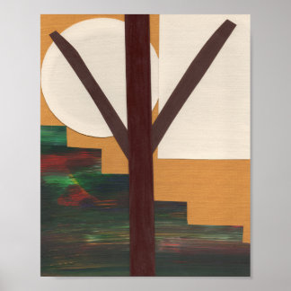 Abstracte bruine boom met geometrische vormen poster
