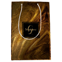 Abstracte bruine luxe goudglitter moderne afbeeldi medium cadeauzakje