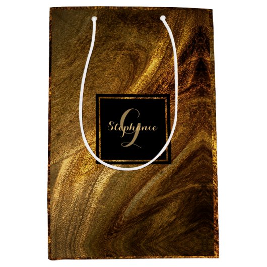 Abstracte bruine luxe goudglitter moderne afbeeldi medium cadeauzakje (Voorkant)