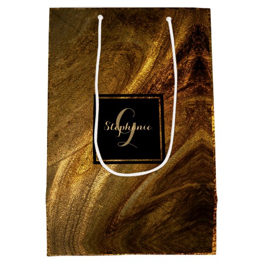 Abstracte bruine luxe goudglitter moderne afbeeldi medium cadeauzakje (Achterkant)