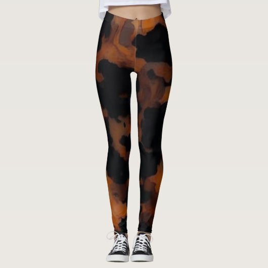Abstracte Bruine & Zwarte Textuur Chic TortoiseShe Leggings (Voorkant)