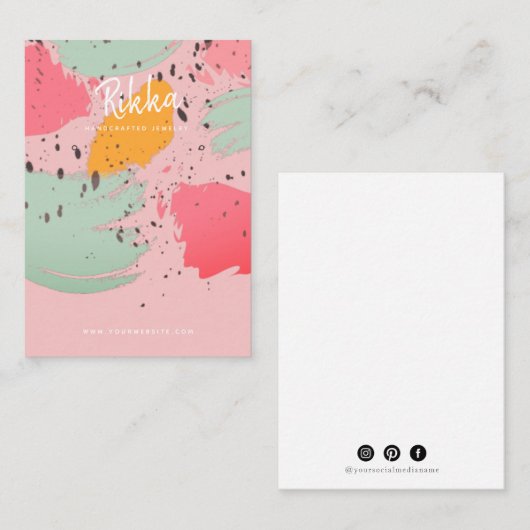 Abstracte Brush Stroke Pink Earring Display Visitekaartje (Voorkant / Achterkant)