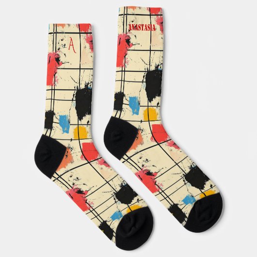 Abstracte Brushstroke Sokken met Modern Grid Desig (Rechts)